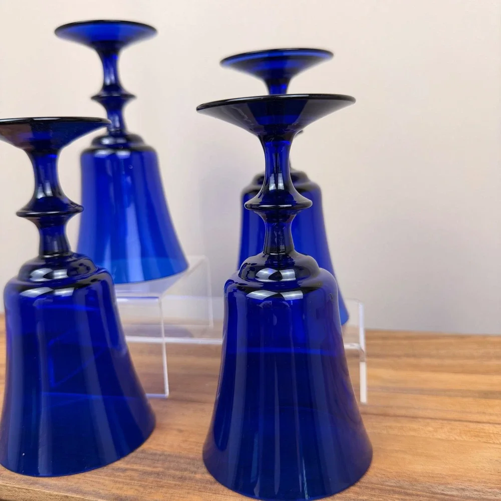 Royal Crystal Poland Cobalt Blue Wine Goblets RPL2 Flared Stemware Set of 4